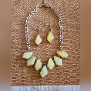 Yellow Iridescent and Gold Statement Necklace and Earrings